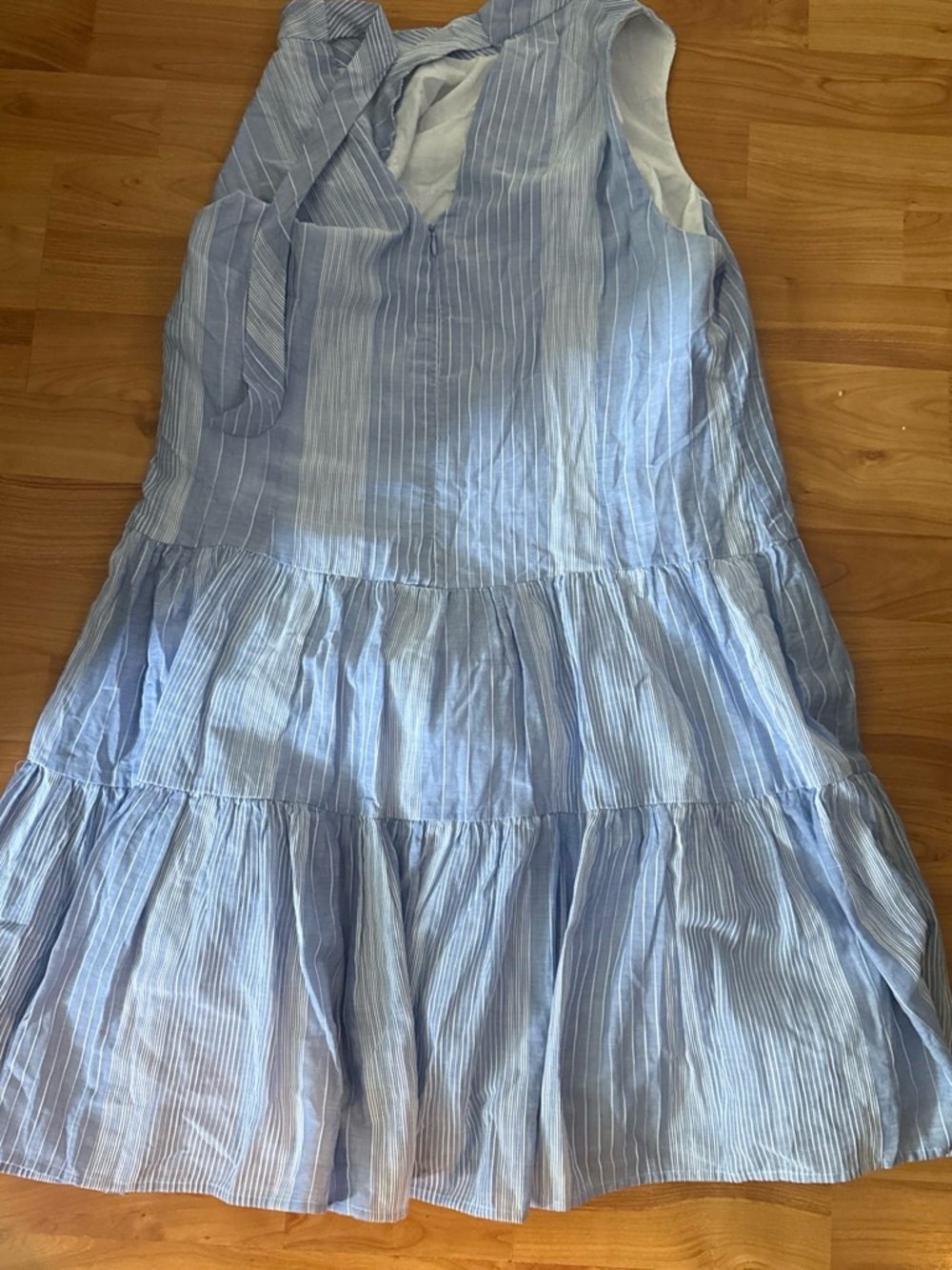 Calvin Klein Light Blue and White Striped Tiered A-Line Skirt